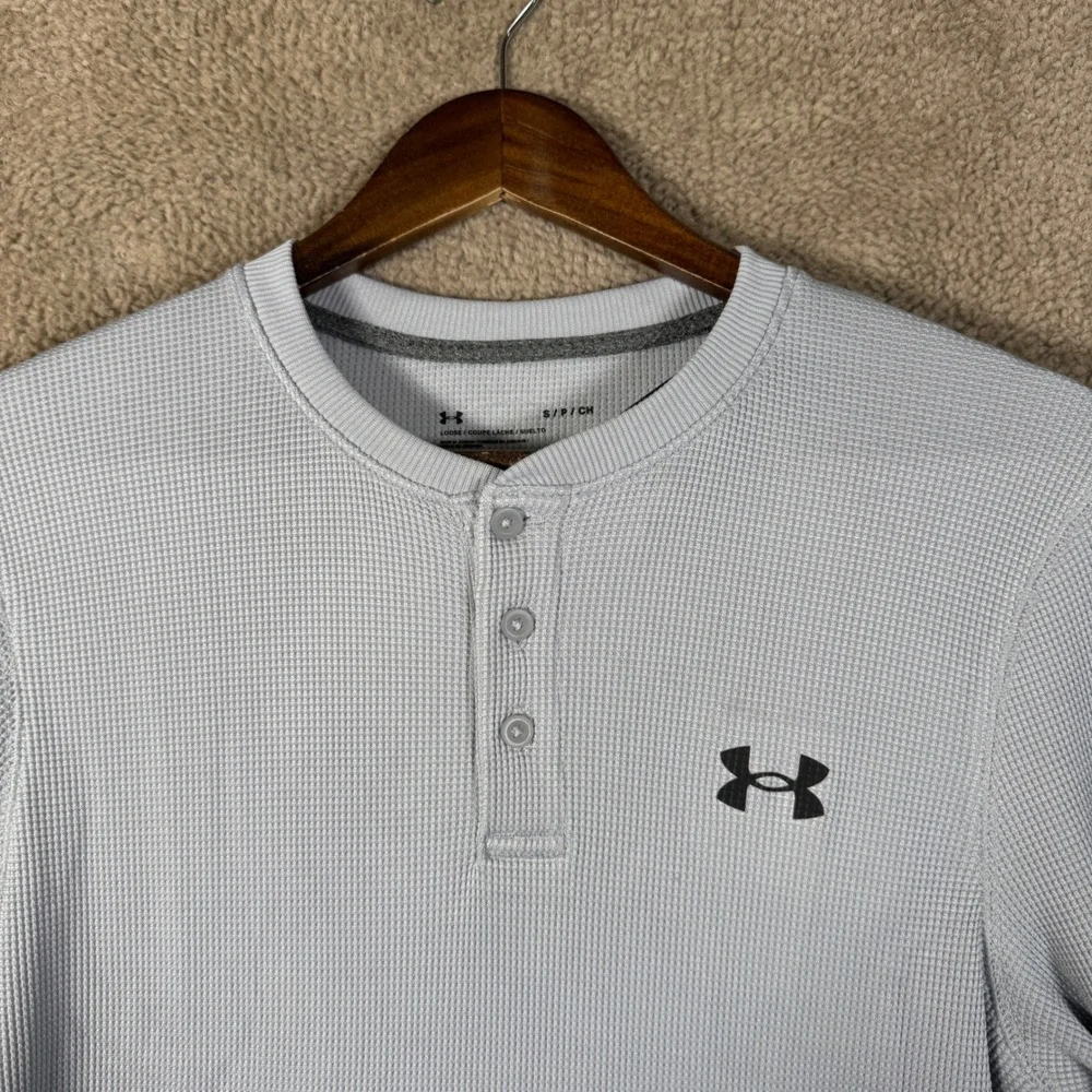 Under Armour Waffle Henley Mens Small Gray Long Sleeve Thermal Shirt New Knit